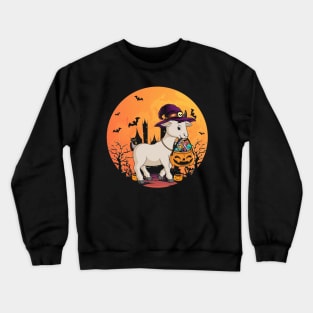 Halloween Goat With Witch Hat Pumpkin Candy Bucket Crewneck Sweatshirt